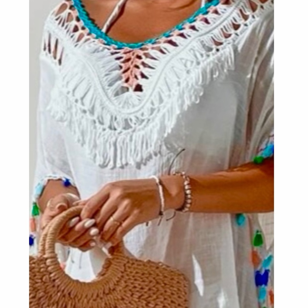 NEW! 🌴Vacation🌴 Boho vibe, tassel trim, crochet, tie back / beach coverup